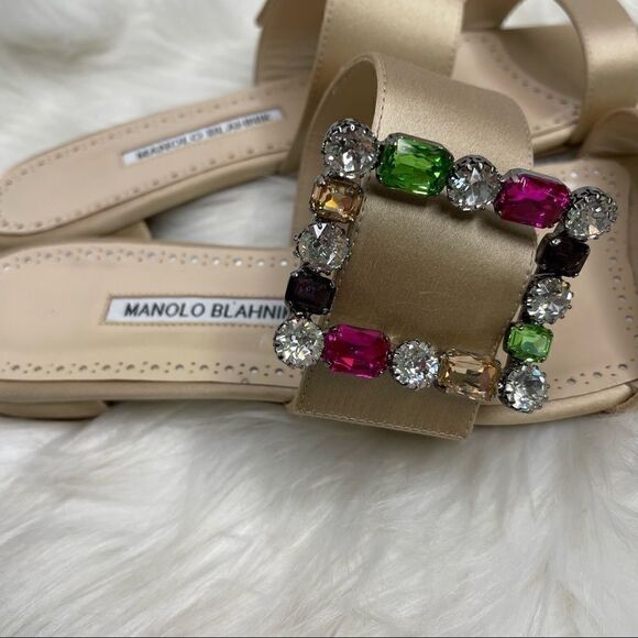 Manolo Blahnik Beige/Nude Rhinestone Verda Flat Sandal EU 40 - Picture 9 of 11